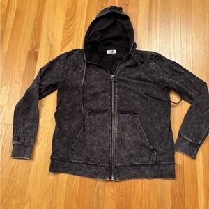 Zenana Outfitters Women’s Washed Black Zip-Up Hoodie Size XL-EIC
